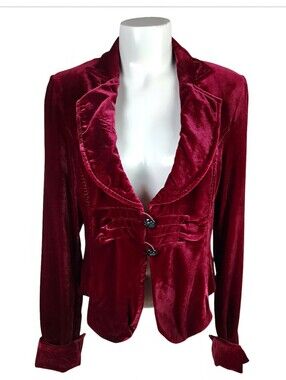 Vintage Plush Velvet Blazer Notch Collar Fitted Burgundy Whimsigoth Size Large